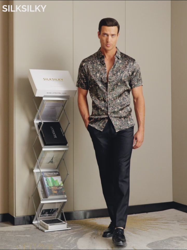 SilkSilky-ES Seda Manga corta Cuello Camisero Camisa de hombre-video-001