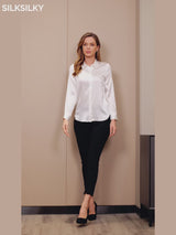 SilkSilky-ES 19Momme Manga larga Cuello con Solapa Blusas de Mujer video 001
