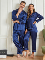 [Azul Oscuro] SilkSilky-ES Seda Pura Manga larga Couple 001