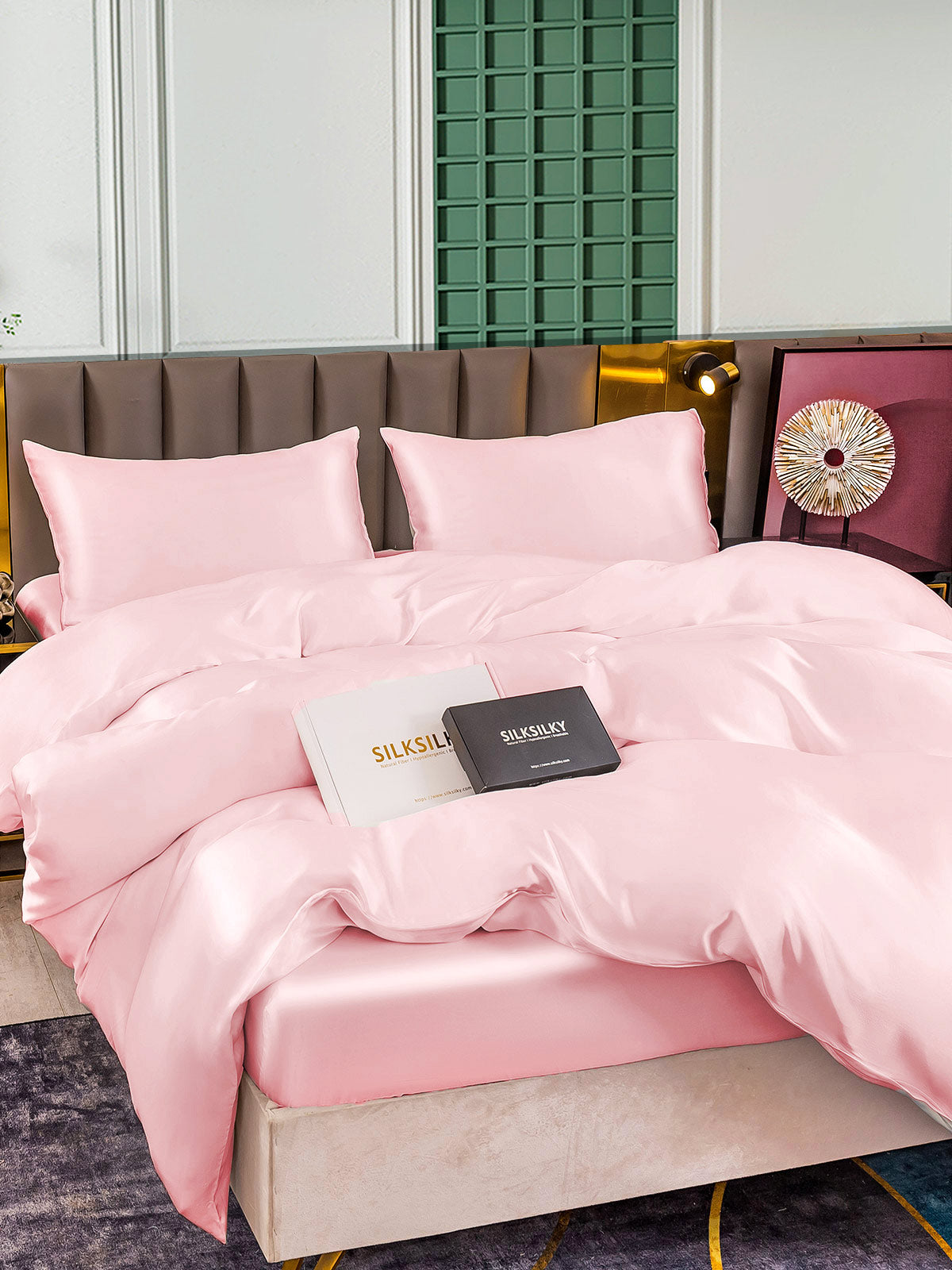 SilkSilky ES 25Momme Seda Pura Bedding Set Rosa 002