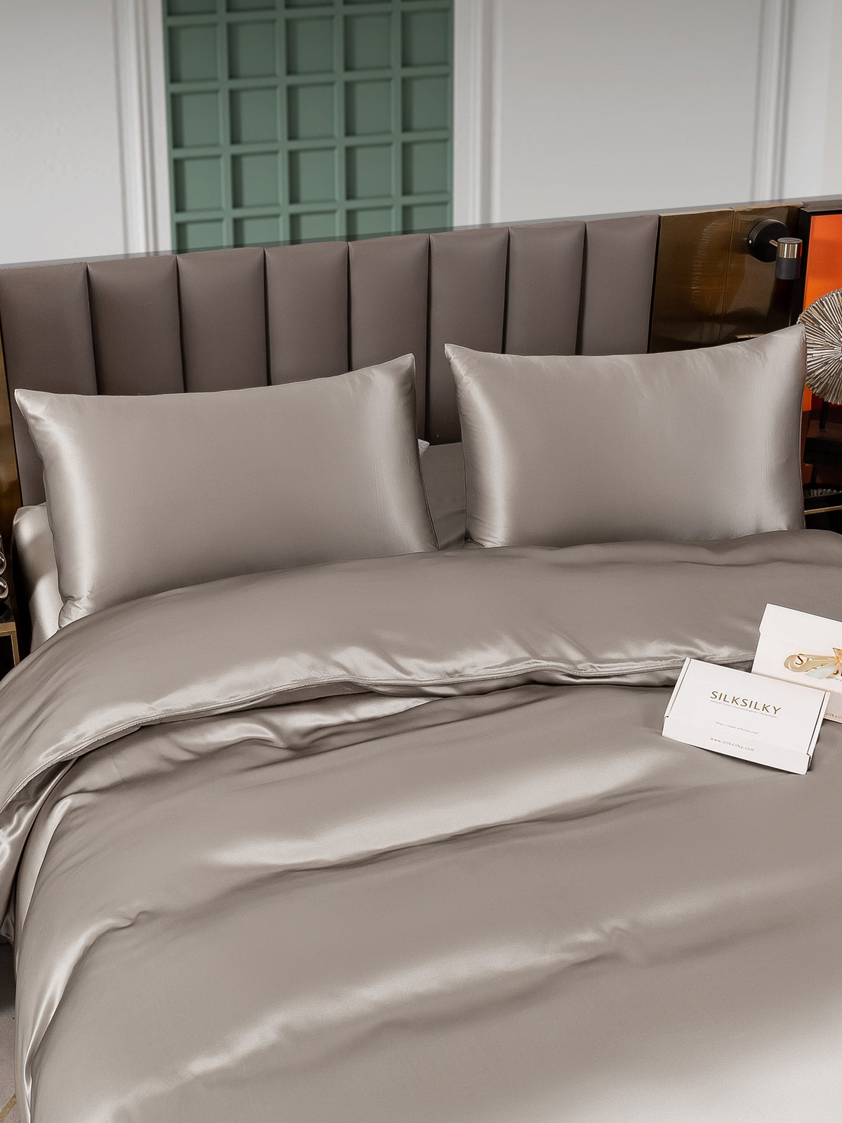 SilkSilky ES 25Momme Seda Pura Bedding Set Gris 005