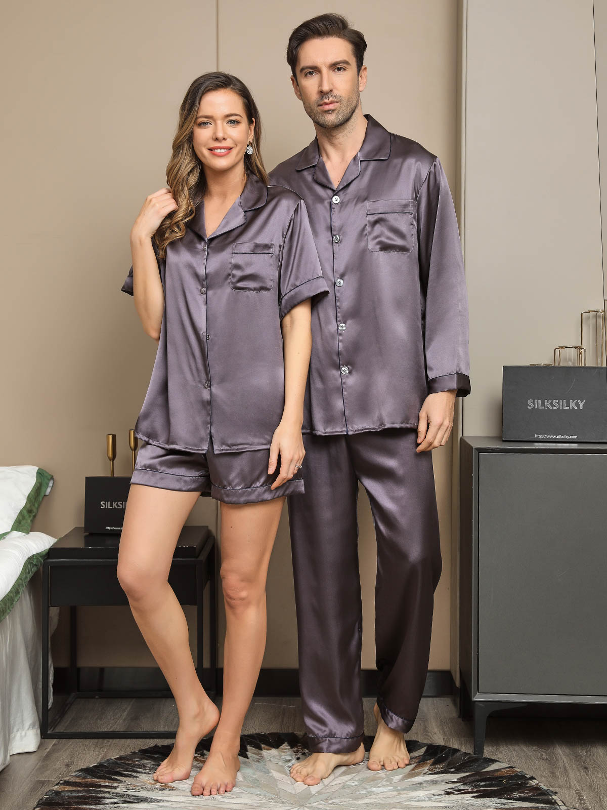 SilkSilky ES Seda Pura Manga larga Couple GrisPúrpura 001