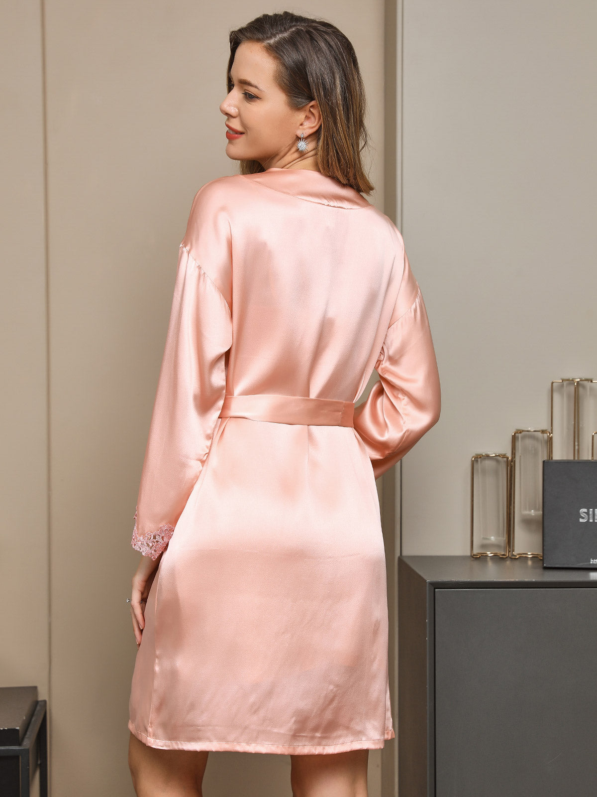 [Rosa] SilkSilky-ES Seda Pura Manga larga Nightgown&Robe Set 002
