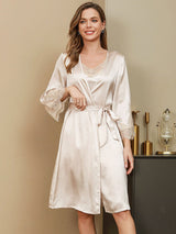 [Marfil] SilkSilky-ES Seda Pura Manga francesa Womens Robe 001