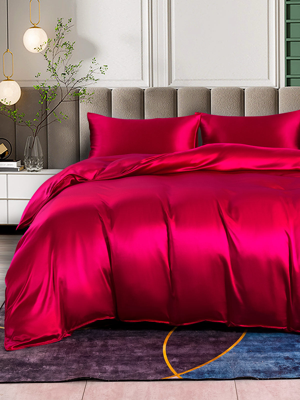 SilkSilky ES 25Momme Seda Pura Bedding Set Vino 001