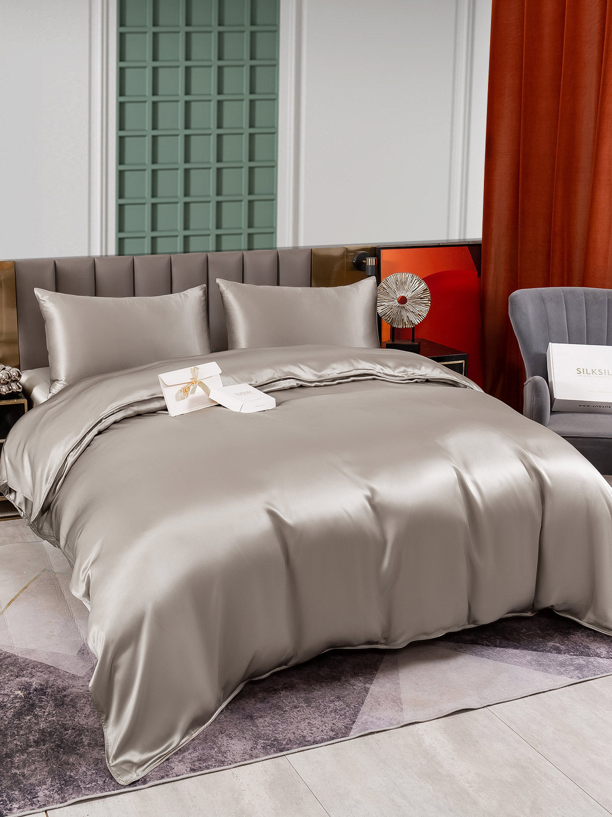 SilkSilky ES 25Momme Seda Pura Bedding Set Gris 003