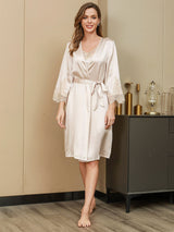 [Marfil] SilkSilky-ES Seda Pura Manga francesa Womens Robe 004