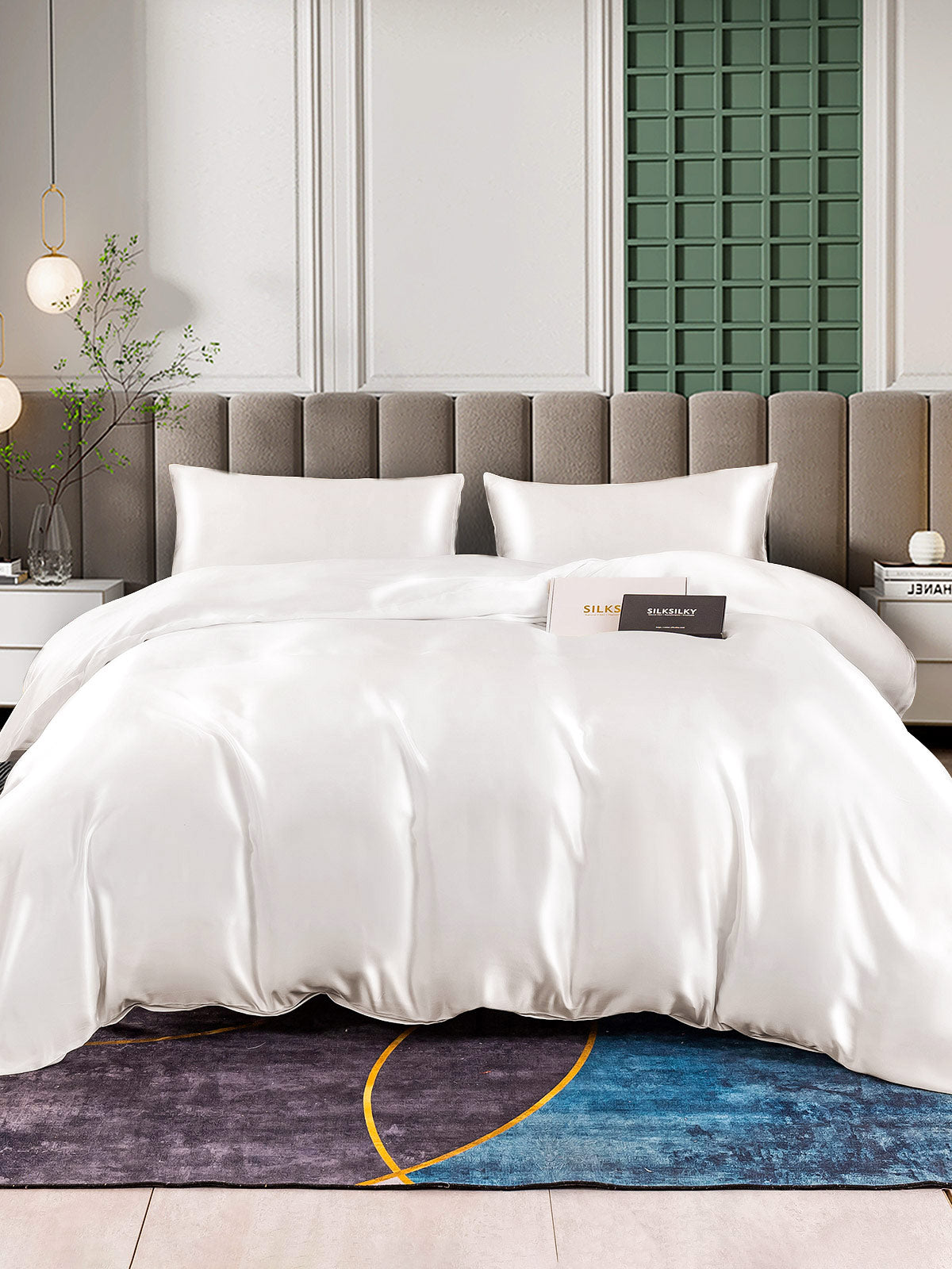 SilkSilky ES 25Momme Seda Pura Bedding Set Blanco 001