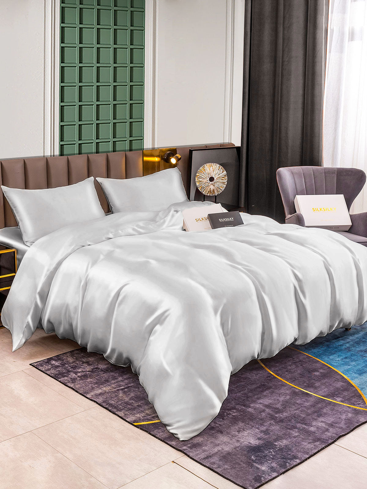 SilkSilky ES 25Momme Seda Pura Bedding Set Plata 004