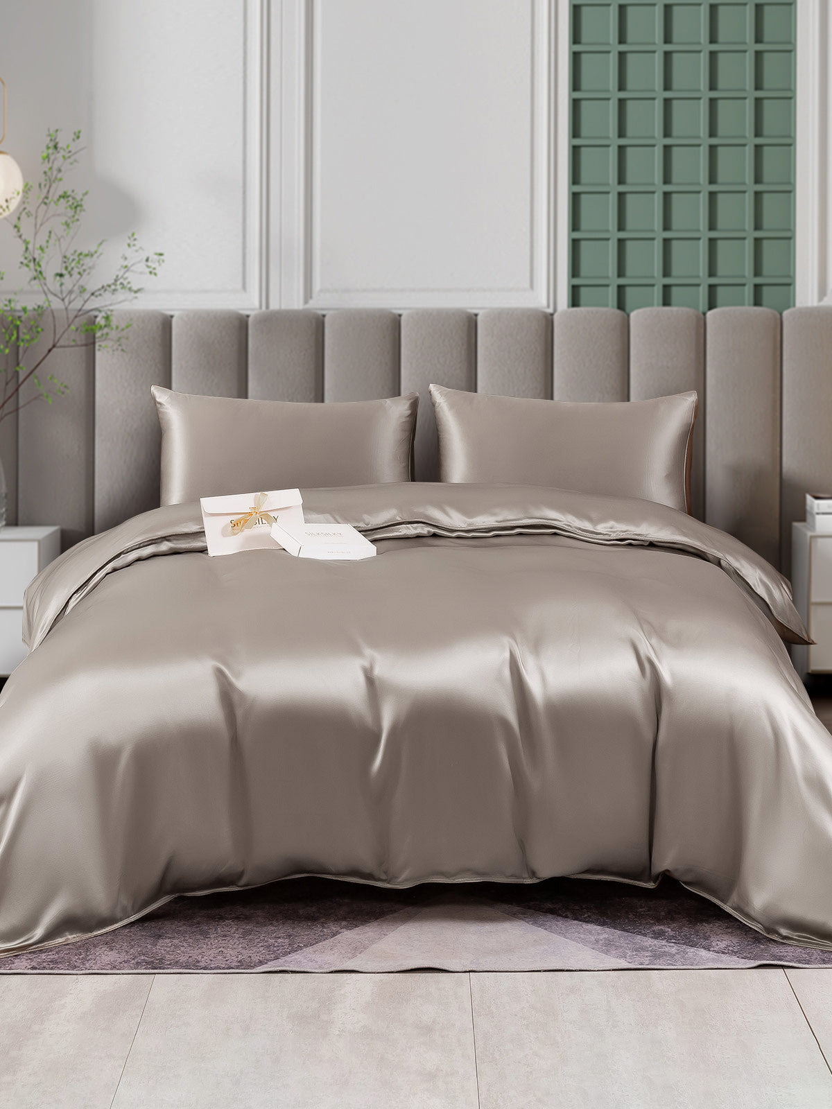 SilkSilky ES 25Momme Seda Pura Bedding Set Gris 001